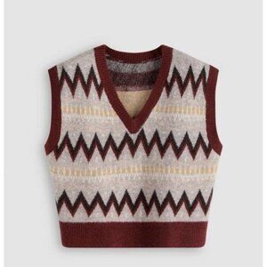 NWT Cider Wave Aztec Sweater Vest Womens S V-Neck Knit Old Money Cabin Academia